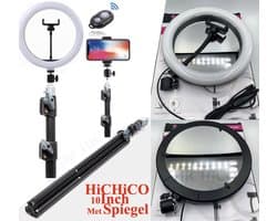 HiCHiCO® 10Inch Ringlamp met Statief - Verstelbaar Sterke Statief Tot 200cm - Selfie lamp - Ringlamp - Tik tok - flitser - Make up light - Studiolamp