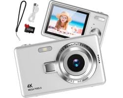 Camera - Digitale camera 1080p Full HD 44MP met 2,4 inch LCD-scherm - 16x digitale zoom - Compacte draagbare vlogcamera - Met 32 ​​GB SD-kaart - Voor kinderen - Tieners - Studenten en beginners (zilver)