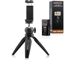 MOJOGEAR Mini-statief Vlog KIT: Mini Tripod & telefoonhouder - voor Smartphone en Camera - Maximale werkhoogte 20cm - Telefoon statief geschikt voor o.a. streaming, webcam, macro-fotografie - Zwart