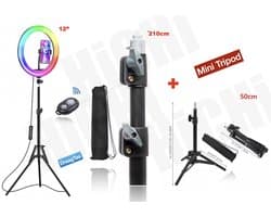 HiCHi® Ringlamp RGB 12inch met Statief 2M & afstandsbediening - Studiolamp – Ring Light - Selfie Ringlight voor Telefoon - Statief - Tik tok - flitser – Make up light – Studiolamp + Mini tripod 50cm