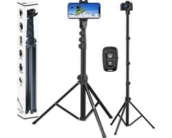 Studio ME Telefoon Statief - 170 cm - Tripod Smartphone - Zwart - Camera Statief - Telefoonhouder - Incl. Bluetooth Afstandsbediening - Tripod Iphone - Statief Telefoon