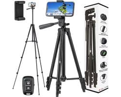 Studio ME Telefoon Statief - 128 cm - Tripod Smartphone - Zwart - Camera Statief - Telefoonhouder - Incl. Bluetooth Afstandsbediening - Statief Telefoon