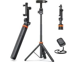 Sounix Telefoon Statief - SelfieStick Tripod met Bluetooth Afstandsbediening - tot 158 cm hoog - Tripod Smartphone - Action Camera Statief - Zwart