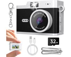 Mini Digitale Camera - 12MP 1080P FHD - Retro Fototoestel - 32GB - zwart - Compacte Pocket Camera - Vintage Digitale Camera - Kindercamera - Kleine Videocamera - Sleutelhanger Camera - Inclusief SD-kaart & Lanyard - Mini Camcorder