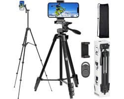 Studio ME Telefoon Statief - 136 cm - Tripod Smartphone - Zwart - Camera Statief - Telefoonhouder - Incl. Bluetooth Afstandsbediening - Statief Telefoon