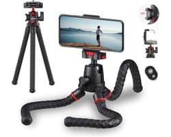 Sounix telefoon statief - Tripod Smartphone met Bluetooth Afstandsbediening - 2 in 1 Flexibele Statief - Telefoonhouder - Zwart
