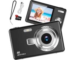 Digitale Camera 44MP - 1080P FHD Video - 2.4 Inch LCD Scherm - 16X Digitale Zoom - Compacte en Draagbare Vlogcamera - Anti Shake Functie - Inclusief 32GB SD Kaart - Zwart