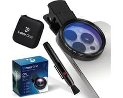 Polar One® PRO - CPL Filter Telefoon & Smartphone - Schoonmaakpen - Universeel Polarisatiefilter - iPhone & Android - Vermindert Reflecties, Versterkt Kleur & Contrast, Compact & Ideaal voor Landschap, Reis & Autofotografie