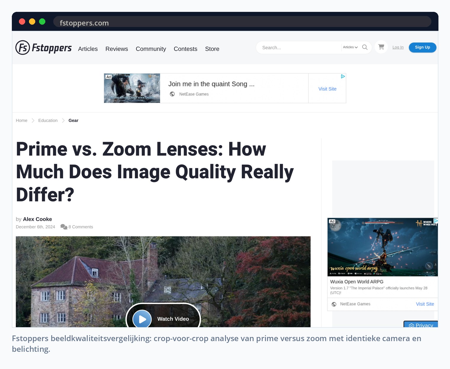 Fstoppers beeldkwaliteitsvergelijking: crop-voor-crop analyse van prime versus zoom met identieke camera en belichting.
